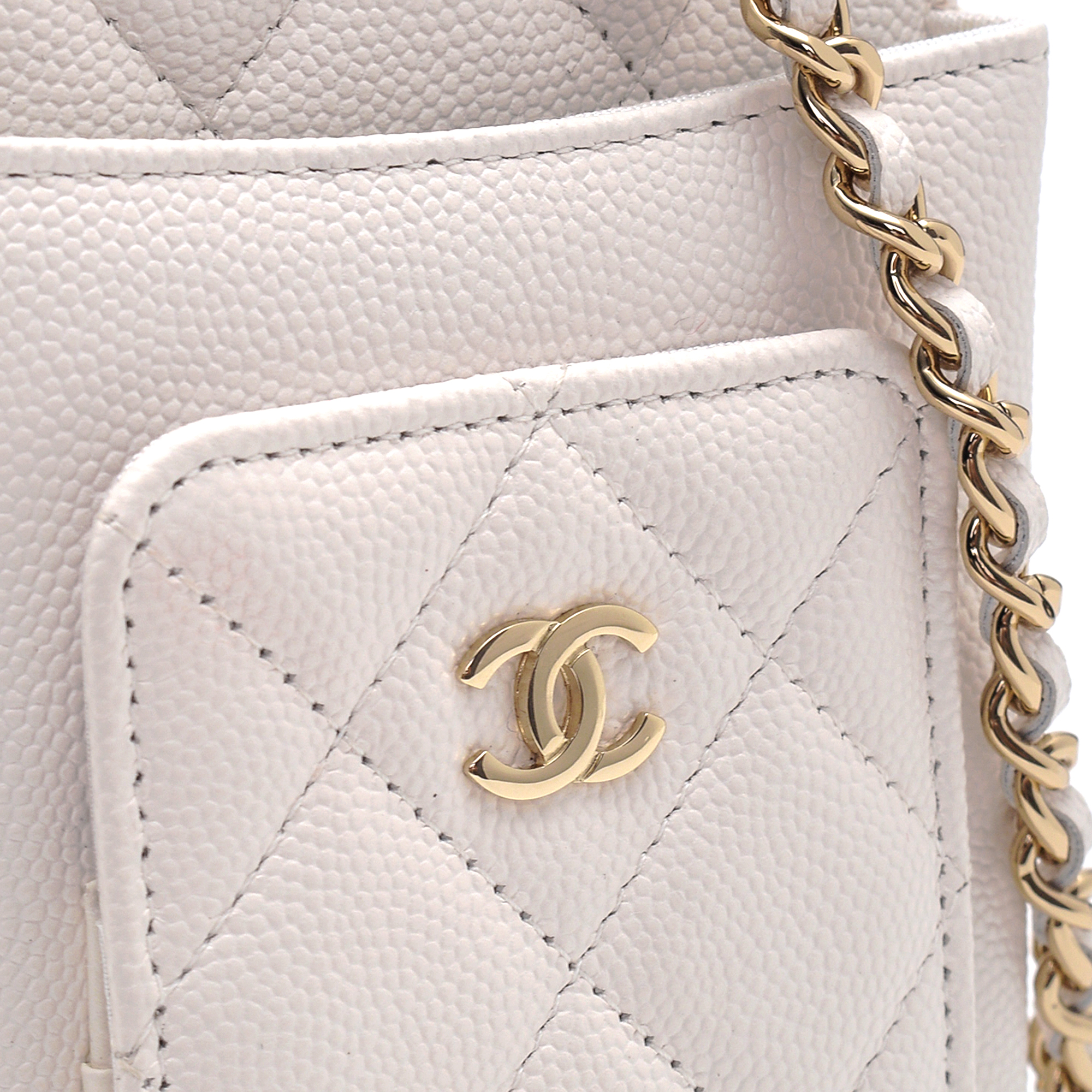 Chanel White Quilted Caviar Leather Mini Phone Case